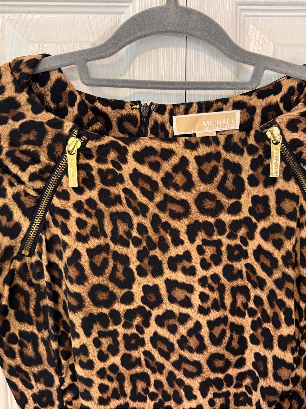 Michael Kors Leopard Print Ruched Sheath Dress Brown/Black Size Small 3/4 Sleeve - Picture 4 of 15